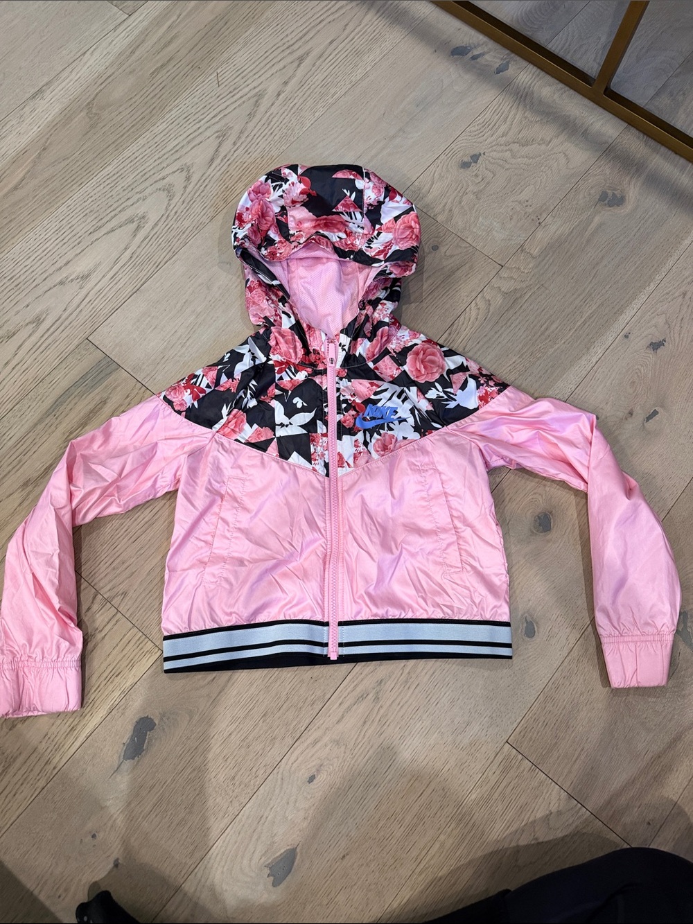 Nike Pink Floral Hooded Windbreaker Jacket for Kids